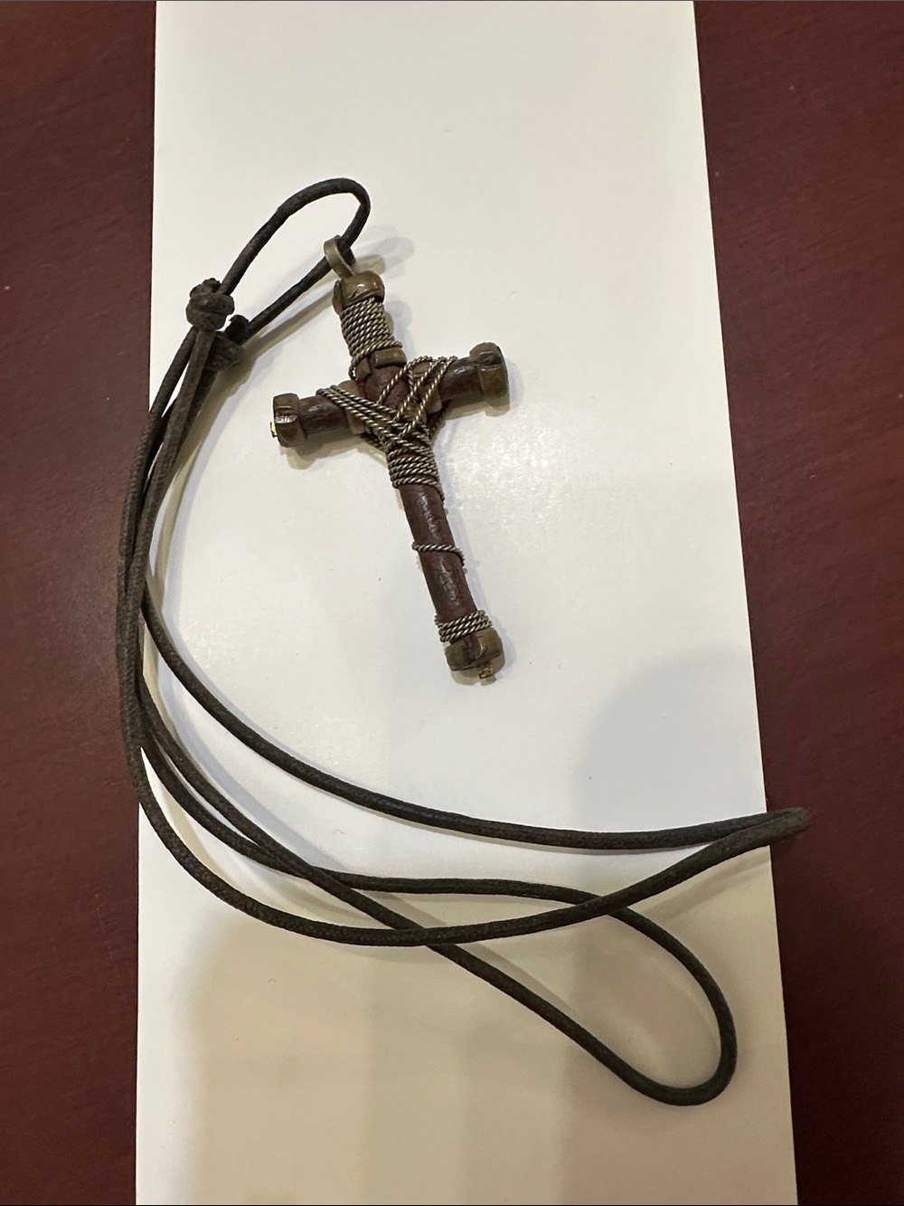 Rustic Metal Wire Wrap Cross Pendant on Adjustable Braided Cord Necklace for Men